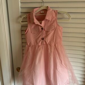 New Light Pink Stylish Sleeveless Collared Solid Color Mesh Casual Dress